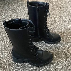 Black combat boots.